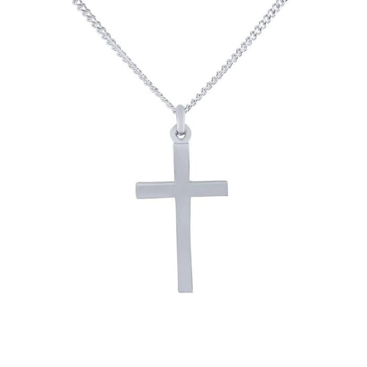 Image of Necklaces. Productname: 50cm Plain Flat Cross Necklace in Sterling Silver in Silver colour by brand - Bevilles
