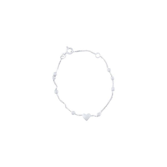 Image of Bracelets. Product name - 14cm Heart and Ball Bracelet in Sterling Silver in colour by brand - Bevilles