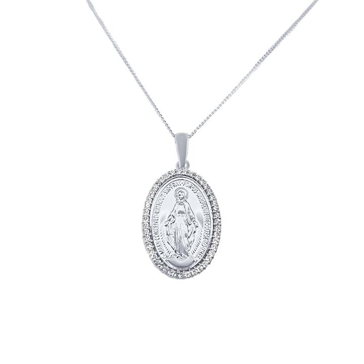 Image of Charms. Product name - 45cm Madonna Pendant Necklace with Cubic Zirconia in Sterling Silver in colour by brand - Bevilles