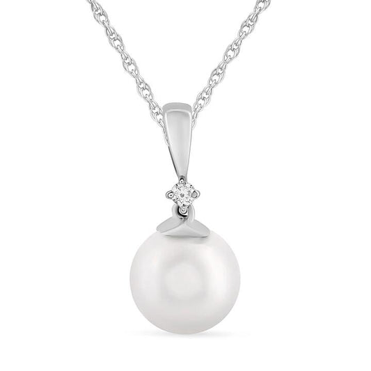 Image of Necklaces. Productname: 45cm Diamond Set Pearl Necklace in Sterling Silver in Diamond colour by brand - Bevilles