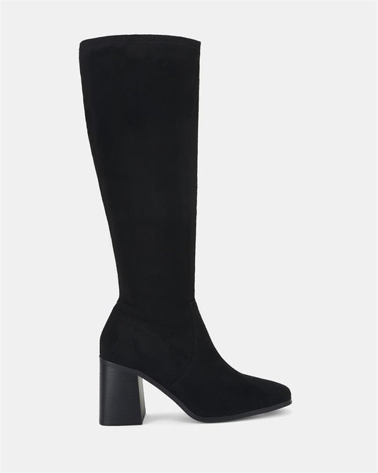 Image of Boots. Product name - Ozzy Women's Boot High Heel Black Suede Novo Boots in Black Suede colour by brand - NOVO