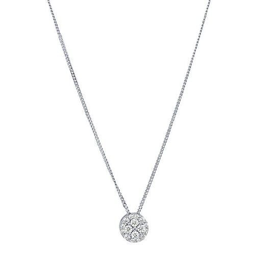 Image of Necklaces. Productname: Pave Round Dome Necklace with Cubic Zirconia in Sterling Silver in Silver colour by brand - Bevilles