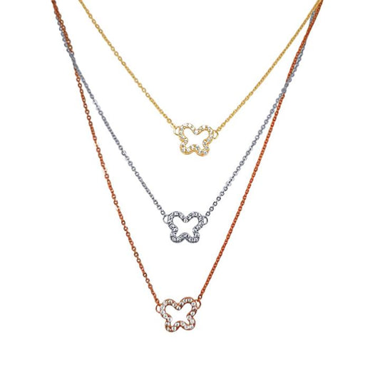 Image of Necklaces. Productname: 45cm 9kt Yellow Gold Silver Infused Layered Necklace with Cubic Zirconia in Gold colour by brand - Bevilles