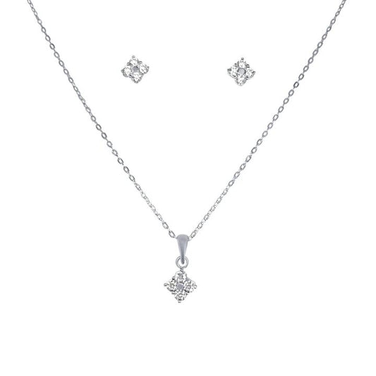 Image of Earrings. Productname: Diamond Shaped Cluster Stud Earrings and Necklace Set with Cubic Zirconia in Sterling Silver in Silver colour by brand - Bevilles