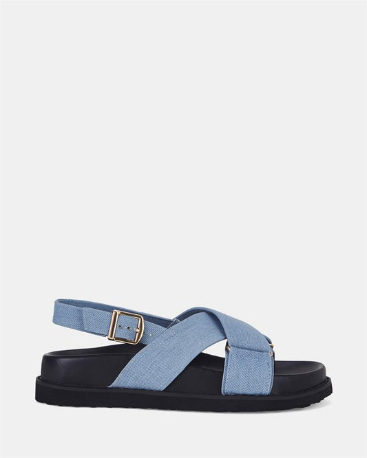 Image of Sandals. Product name - Tylah Women's Strappy Flat DENIM Novo Sandals in Denim colour by brand - NOVO