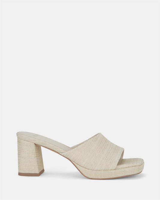 Image of Sandals. Product name - Flaraa Women's Peep Toe METALLIC LINEN Novo Sandals in Metallic Linen colour by brand - NOVO