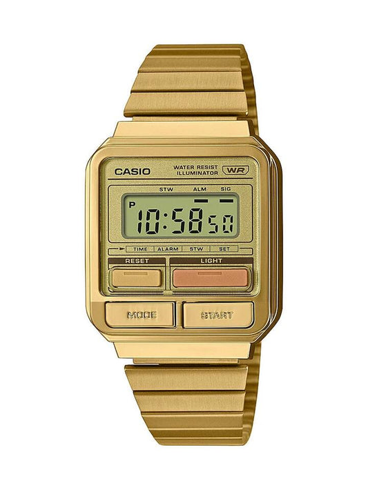 Image of Watches. Product name - Casio Vintage Digital Gold Tone Watch A120WEG-9A in colour by brand - Casio