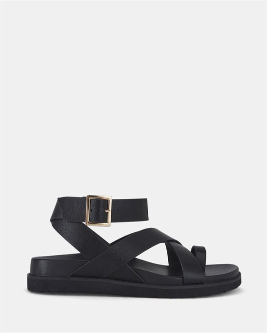 Image of Sandals. Product name - Tillie Women's Strappy Flat BLACK Novo Sandals in Black colour by brand - NOVO