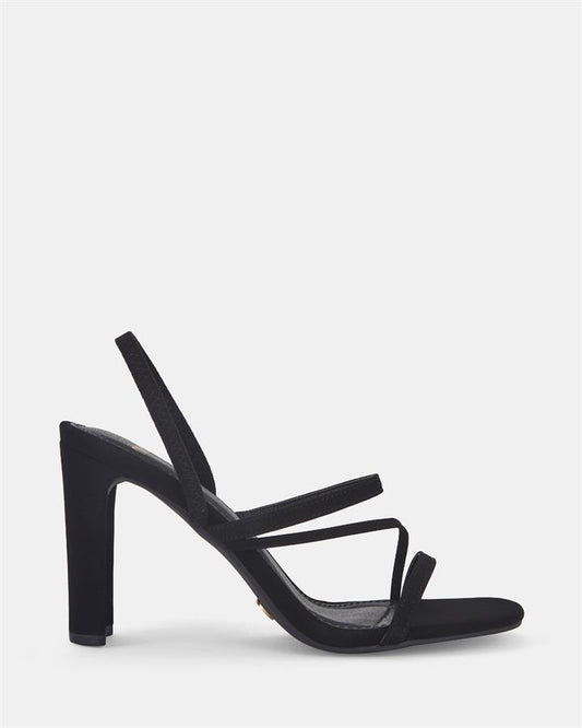 Image of Sandals. Product name - Laia Women's Strappy High Heel BLACK NUBUCK Novo Sandals in Black Nubuck colour by brand - NOVO