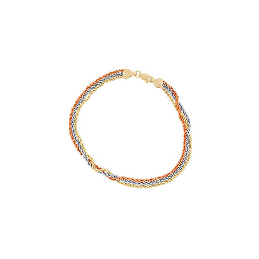 Image of Bracelets. Productname: 19cm Three Tone Fancy Rope Bracelet in 10kt Yellow Gold in Gold colour by brand - Bevilles