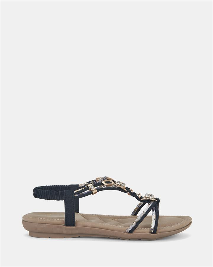 Image of Sandals. Product name - Elmacho Women's Strappy Flat BLACK Novo Sandals in Black colour by brand - NOVO