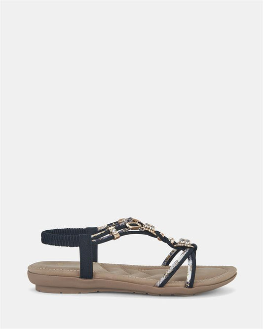 Image of Sandals. Product name - Elmacho Women's Strappy Flat BLACK Novo Sandals in Black colour by brand - NOVO