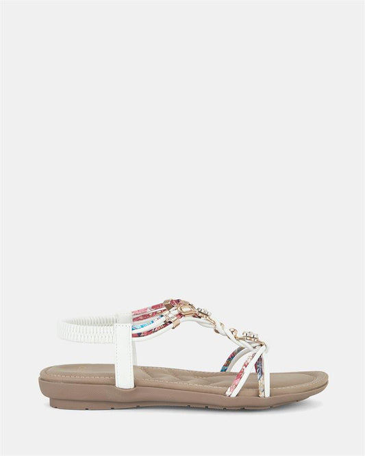 Image of Sandals. Product name - Elmacho Women's Strappy Flat WHITE Novo Sandals in White colour by brand - NOVO