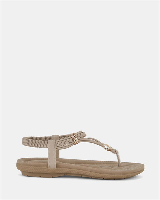 Image of Sandals. Product name - Elbutterfly Women's Strappy Flat NUDE Novo Sandals in Nude colour by brand - NOVO