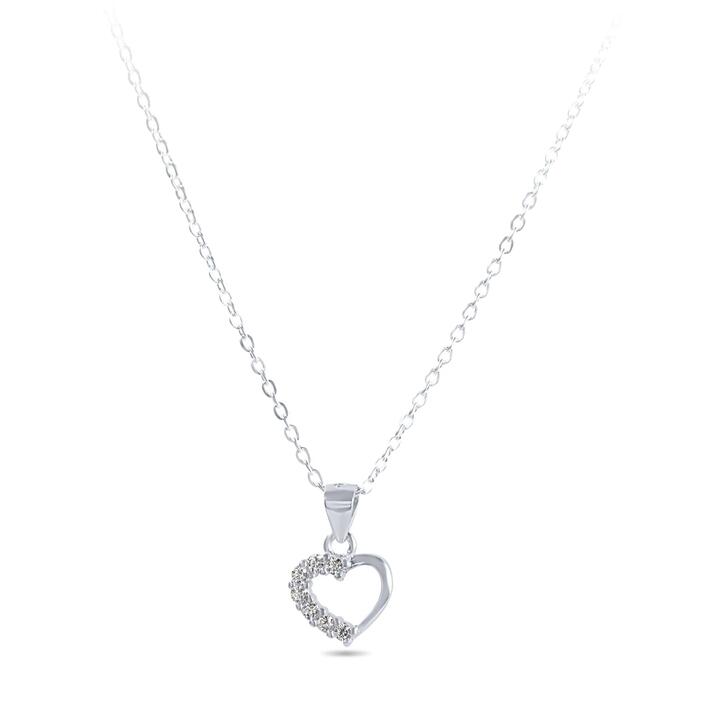 Image of Necklaces. Productname: 35cm Children's Sterling Silver Cubic Zirconia Heart Necklace in Silver colour by brand - Bevilles