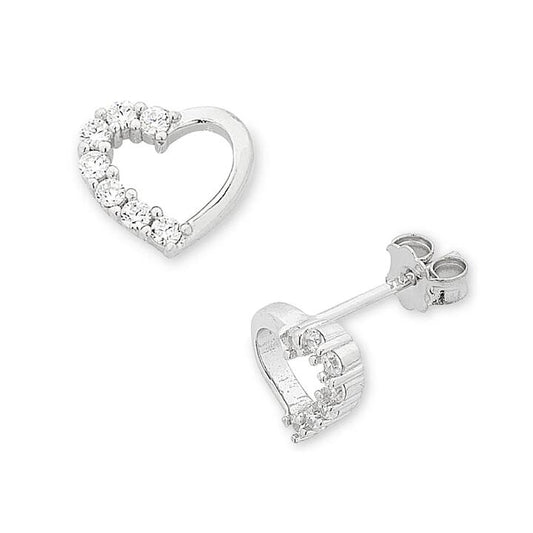 Image of Earrings. Productname: Children's Sterling Silver Open Heart Cubic Zirconia Earrings in Silver colour by brand - Bevilles