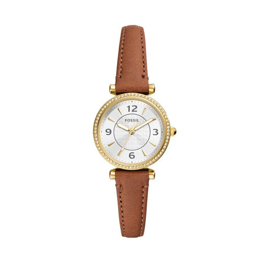 Image of Watches. Productname: Fossil Carlie Three-Hand Medium Brown LiteHide Leather Watch ES5297 in Watch colour by brand - Fossil