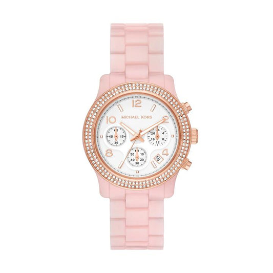 Image of Watches. Productname: Michael Kors Runway Chronograph Blush Acetate Watch MK7424 in Watch colour by brand - Michael Kors
