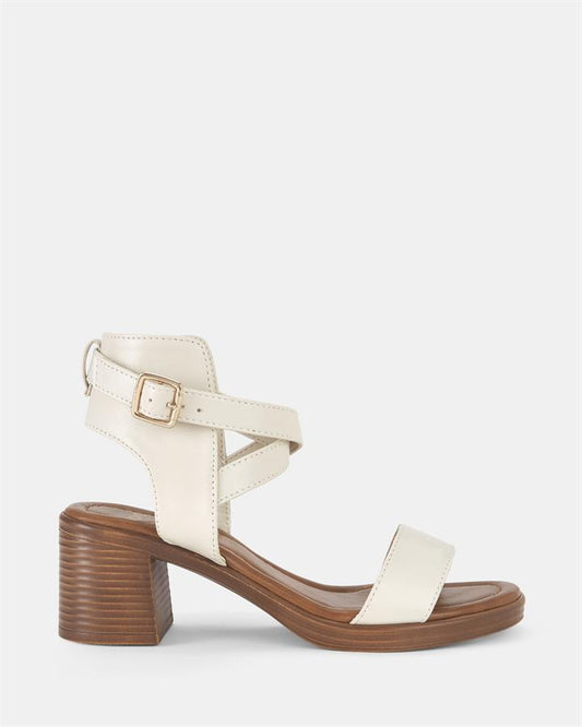 Image of Sandals. Product name - Unforgettable Women's Strappy Low Heel CREAM Novo Sandals in Cream colour by brand - NOVO