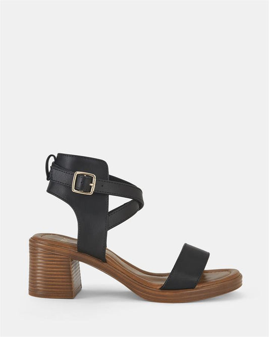 Image of Sandals. Product name - Unforgettable Women's Strappy Low Heel BLACK Novo Sandals in Black colour by brand - NOVO