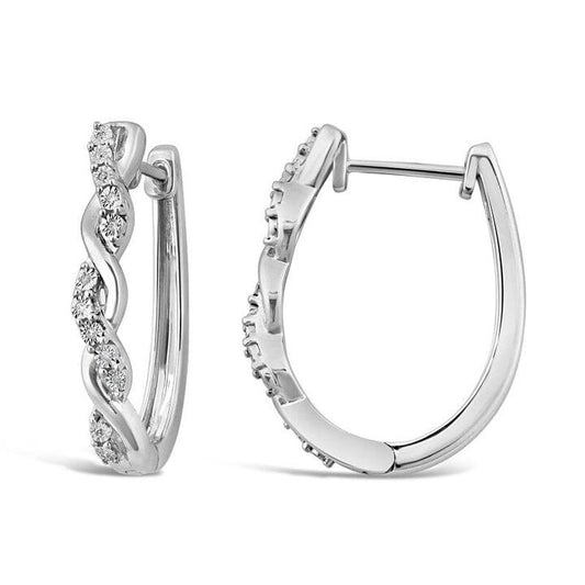 Image of Earrings. Productname: Brilliant Claw Plait Hoop Earrings with 0.05tw of Diamonds in Sterling Silver in colour by brand - Bevilles
