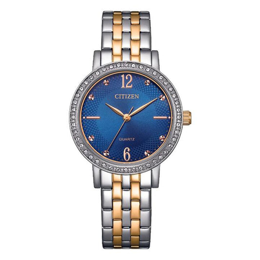 Image of a model wearing Dress. Productname: Citizen Women's Dress Watch EL3106-59L in Watch colour by brand - Citizen