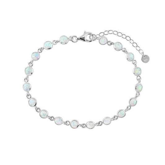 Image of Bracelets. Product name - 20cm Synthetic Opal Tennis Bracelet in Sterling Silver in colour by brand - Bevilles