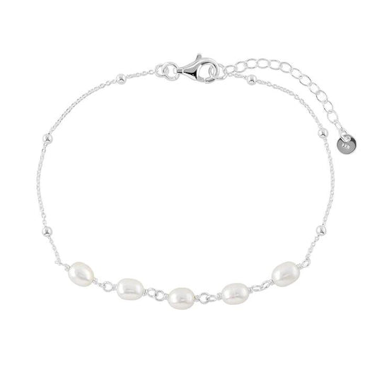 Image of Bracelets. Productname: Synthetic Pearl Station Bracelet in Sterling Silver in Silver colour by brand - Bevilles