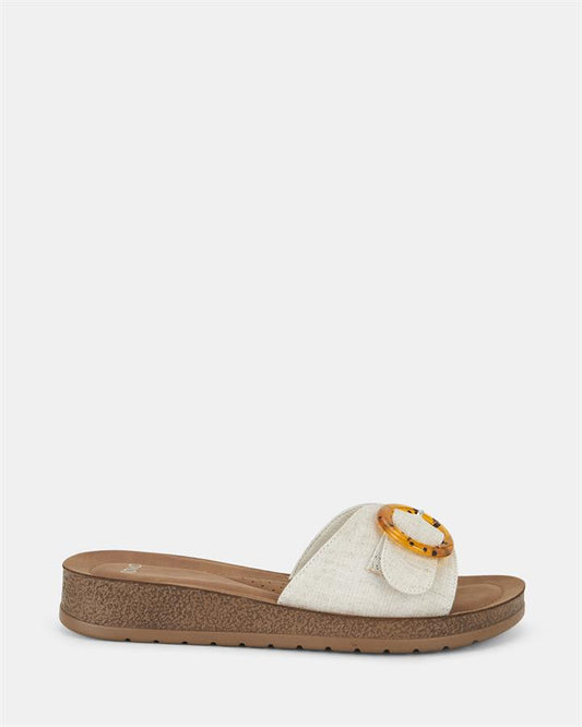 Image of Sandals. Product name - Raeleigh Women's Thongs LINEN Novo Thongs in Linen colour by brand - NOVO