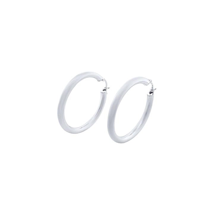 Image of Earrings. Product name - 40mm Plain Hoop Earrings in Sterling Silver in colour by brand - Bevilles