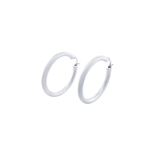 Image of Earrings. Productname: 40mm Plain Hoop Earrings in Sterling Silver in Silver colour by brand - Bevilles