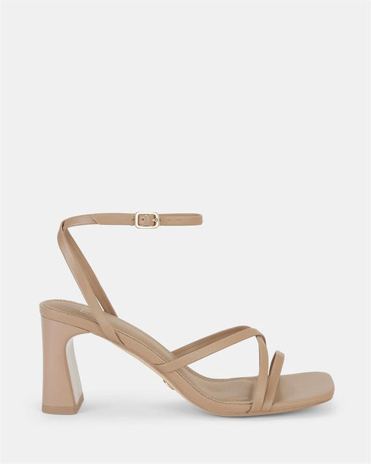 Image of Sandals. Product name - Urelia Women's Strappy Low Heel CAMEL Novo Sandals in Camel colour by brand - NOVO