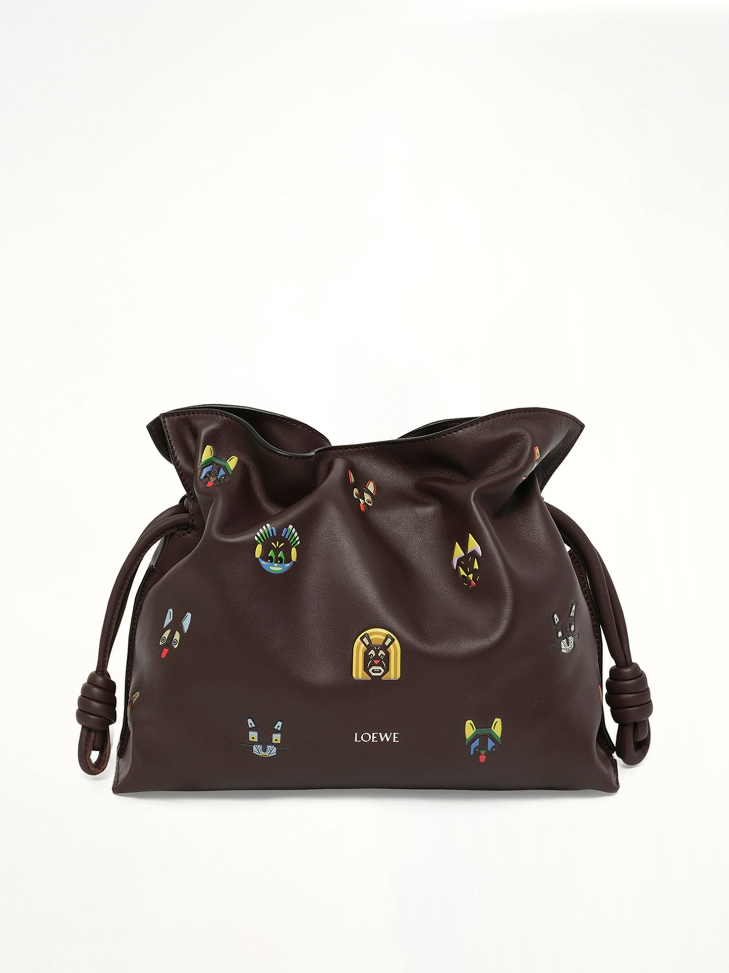 Image of Bags. Product name - Flamenco Clutch Allover Cats Medium Bag in Brown colour by brand - LOEWE
