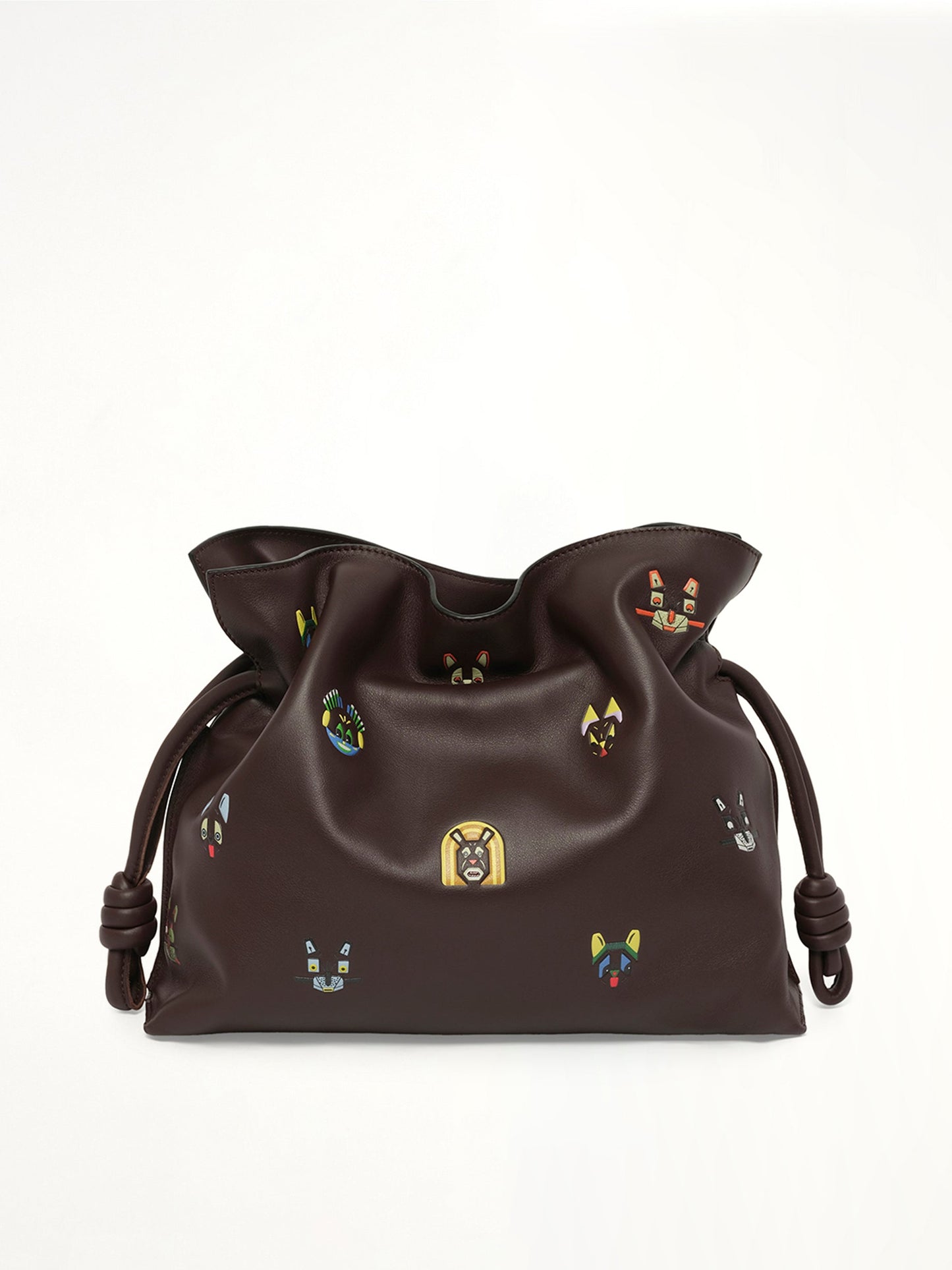LOEWE Flamenco Clutch Allover Cats Medium Bag (Brown)