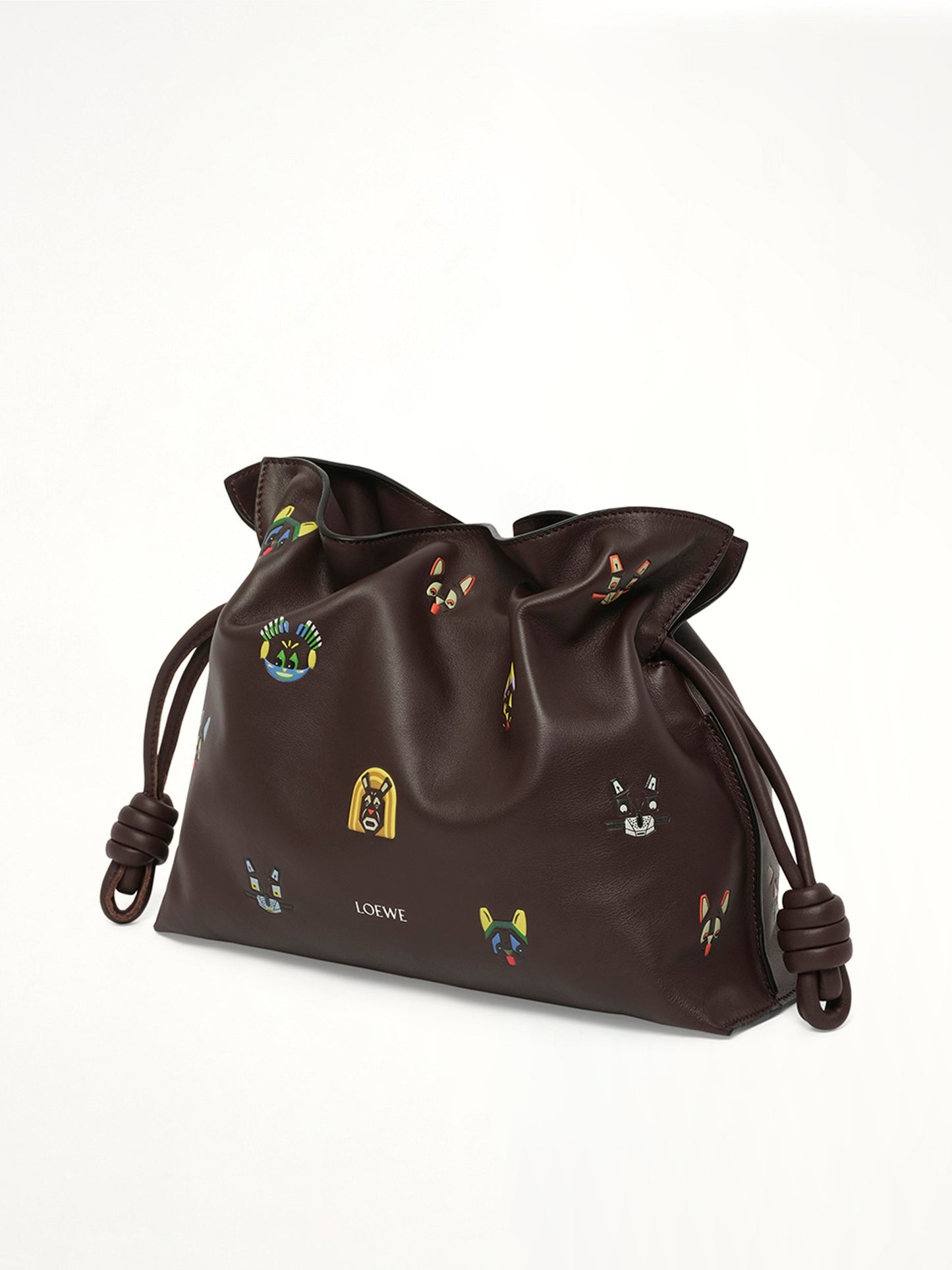LOEWE Flamenco Clutch Allover Cats Medium Bag (Brown)
