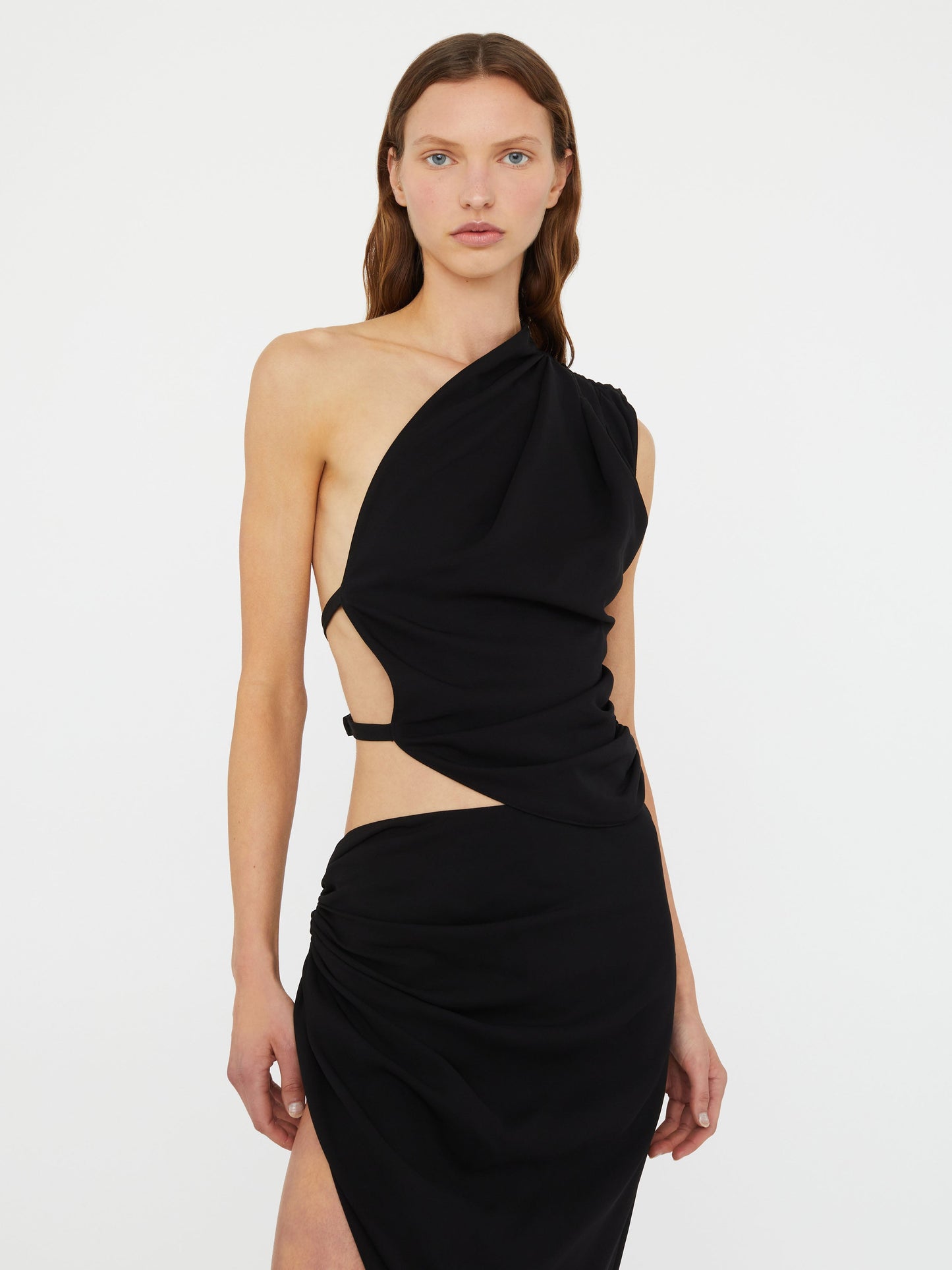 Image of a model wearing Tops. Productname: Christopher Esber Crescent Cutaway Top in Top colour by brand - Christopher Esber