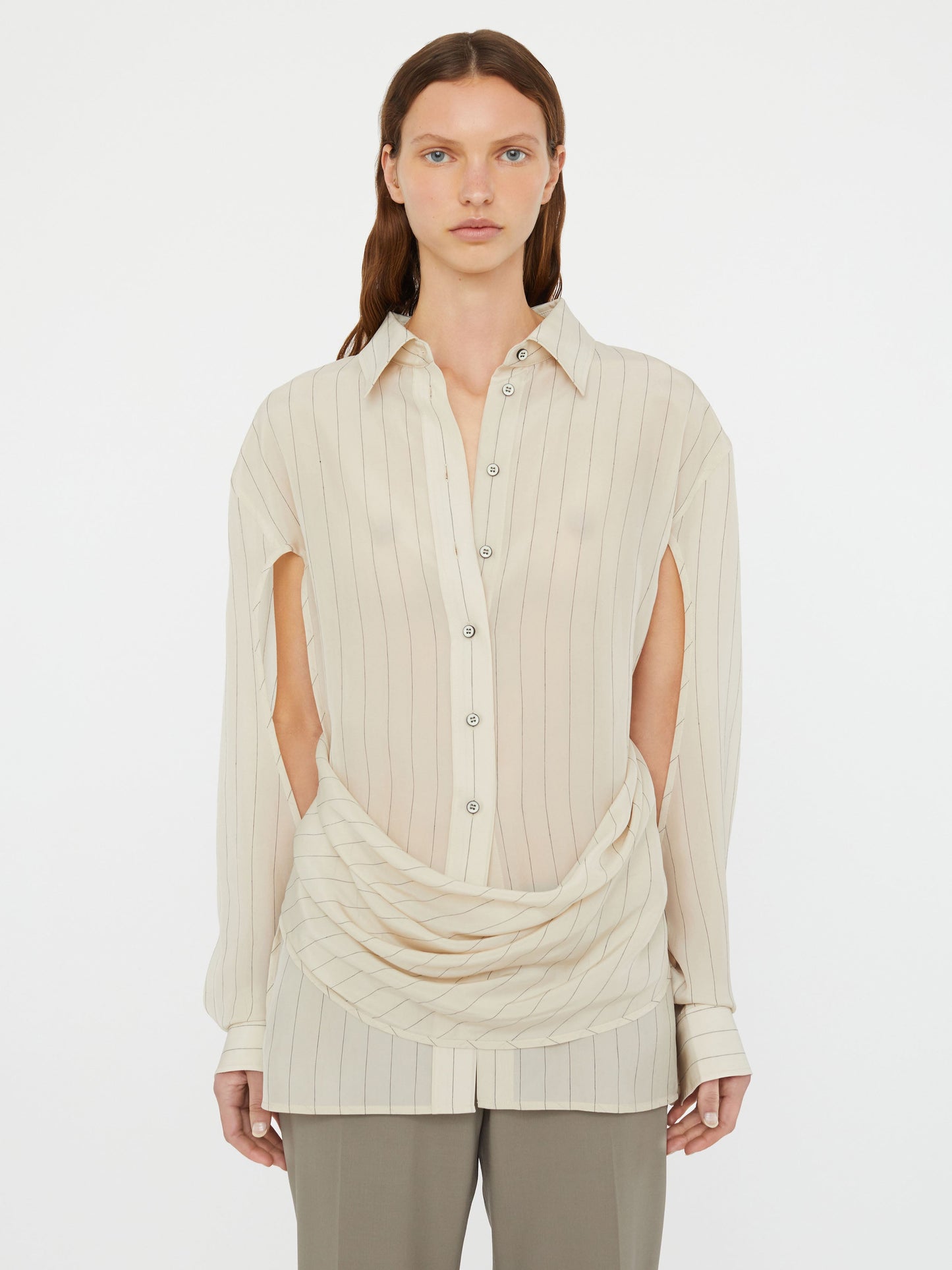 Image of Shirts. Product name - Crossover Drape Shirt in Black colour by brand - Christopher Esber