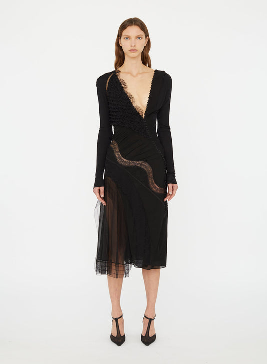 Image of Dresses. Product name - Vespertine Lace Gown in Black colour by brand - Christopher Esber