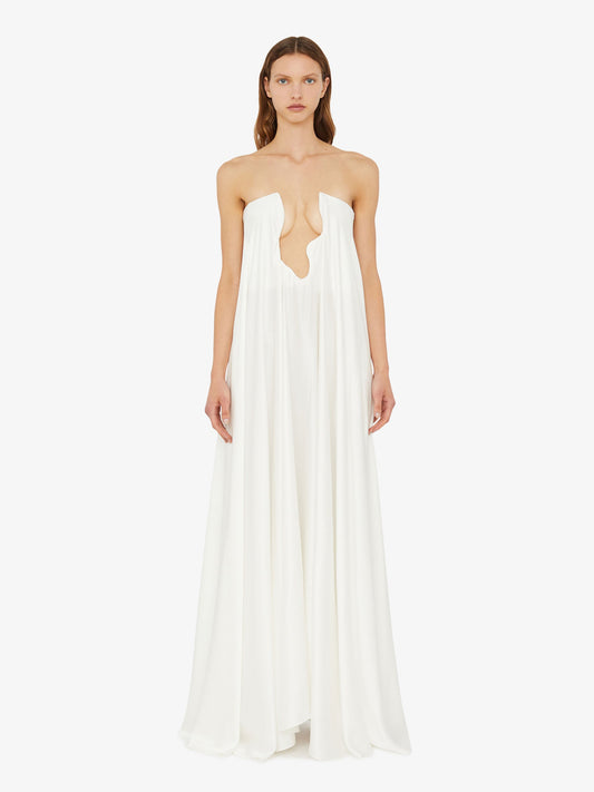 Image of Dresses. Product name - Textured Silk Salacia Strapless Gown in White colour by brand - Christopher Esber