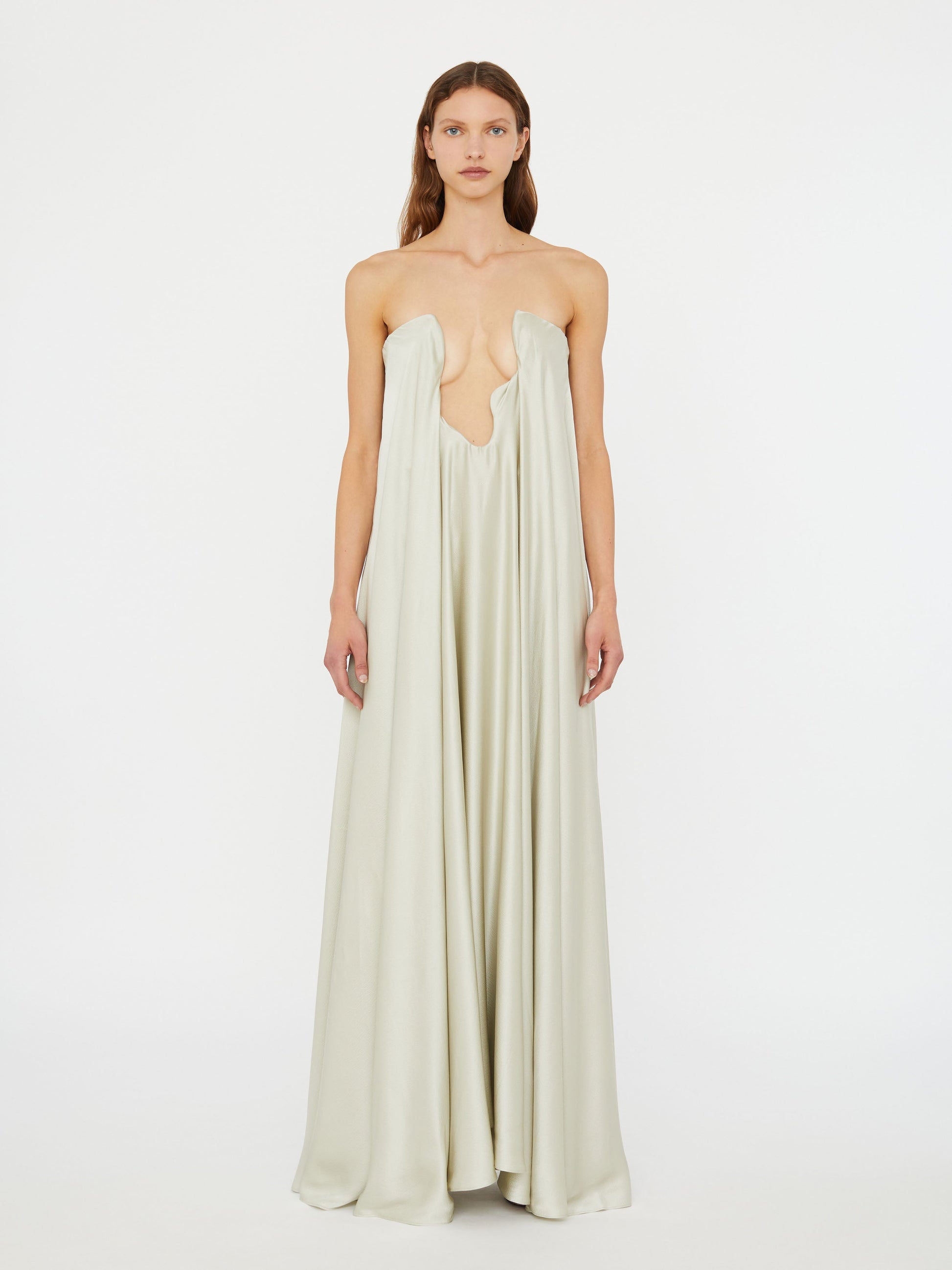 Image of Dresses. Productname: Christopher Esber Textured Silk Salacia Strapless Gown in Putty colour by brand - Christopher Esber