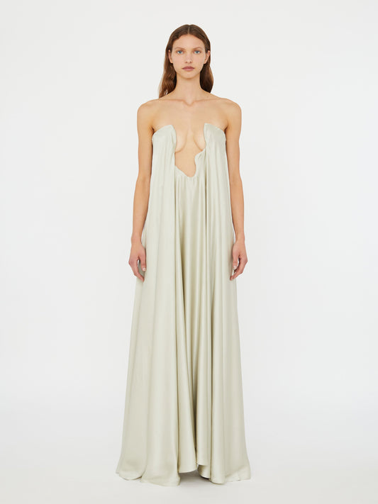 Image of Dresses. Productname: Christopher Esber Textured Silk Salacia Strapless Gown in Putty colour by brand - Christopher Esber