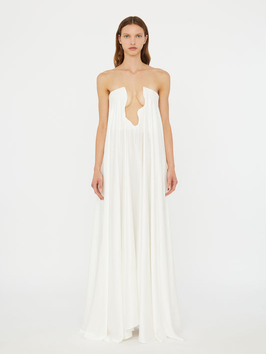 Image of Dresses. Productname: Christopher Esber Textured Silk Salacia Strapless Gown in White colour by brand - Christopher Esber