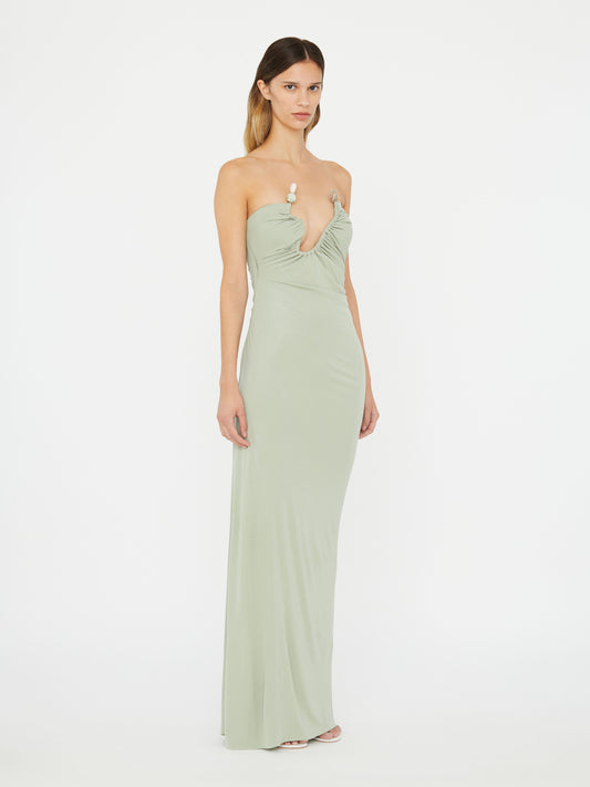 Christopher Esber Odessa Arced Strapless Gown (Sage)