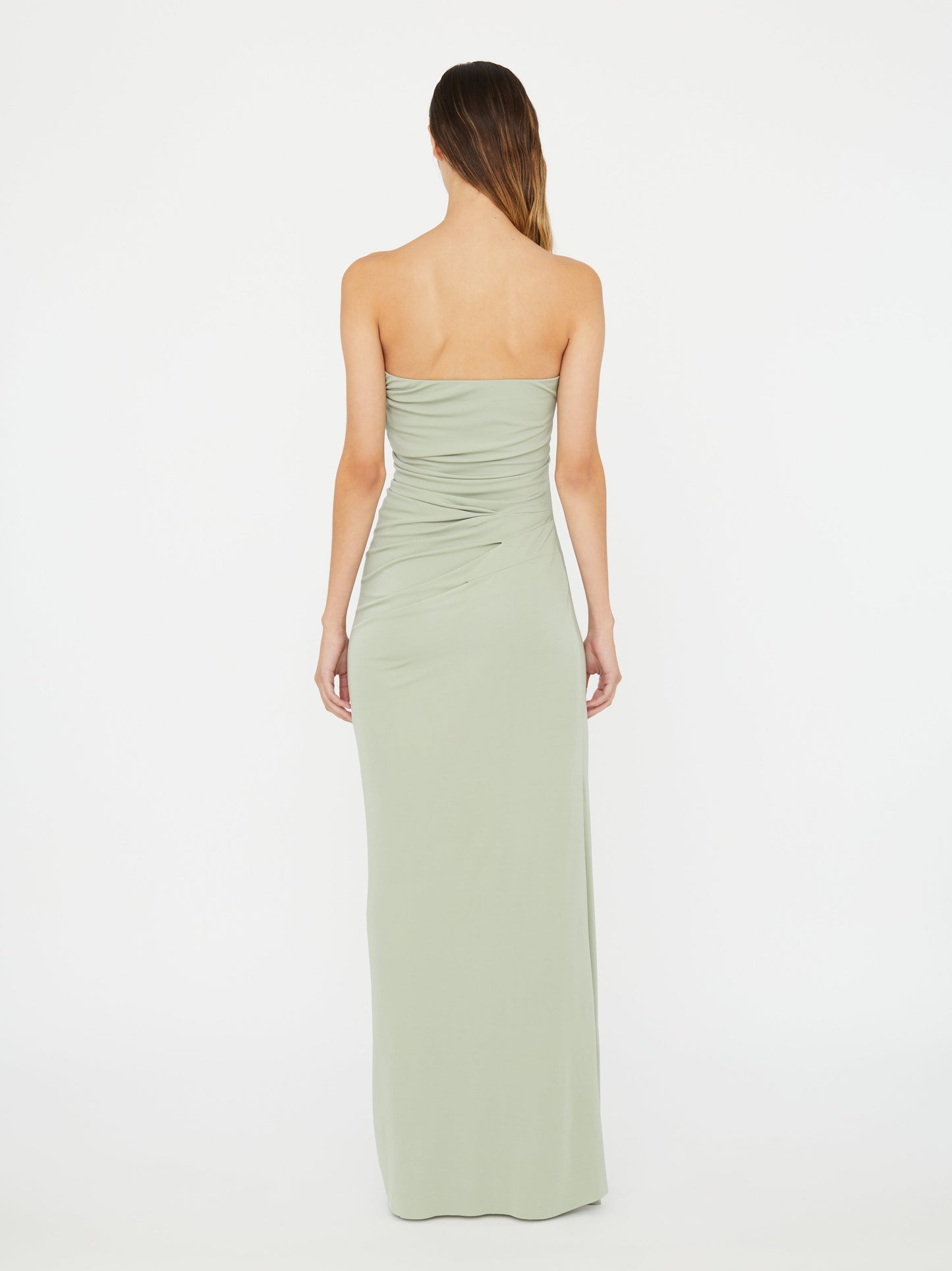 Christopher Esber Odessa Arced Strapless Gown (Sage)