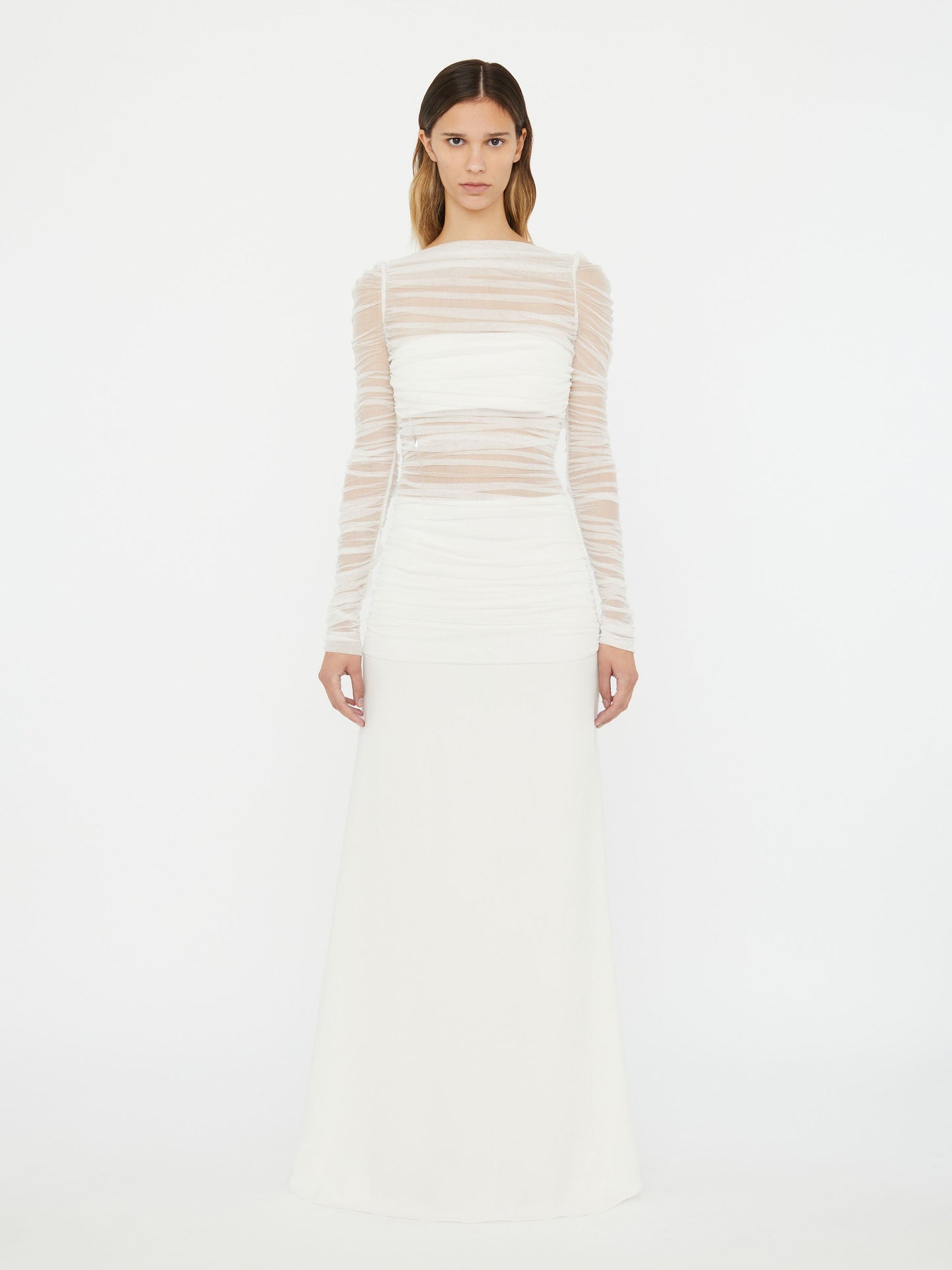 Christopher Esber Veiled Tulle Overlay Gown (White)