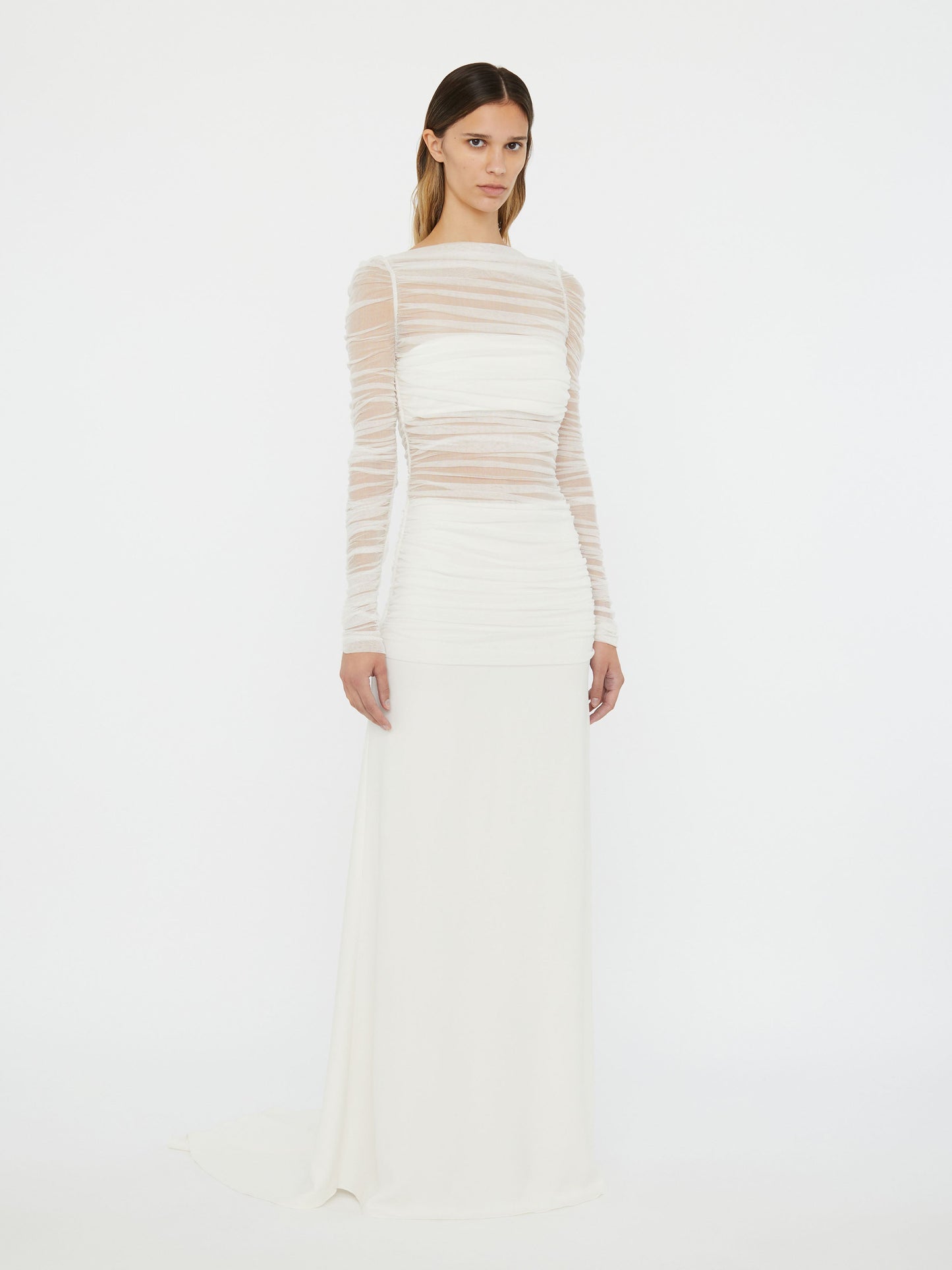 Christopher Esber Veiled Tulle Overlay Gown (White)