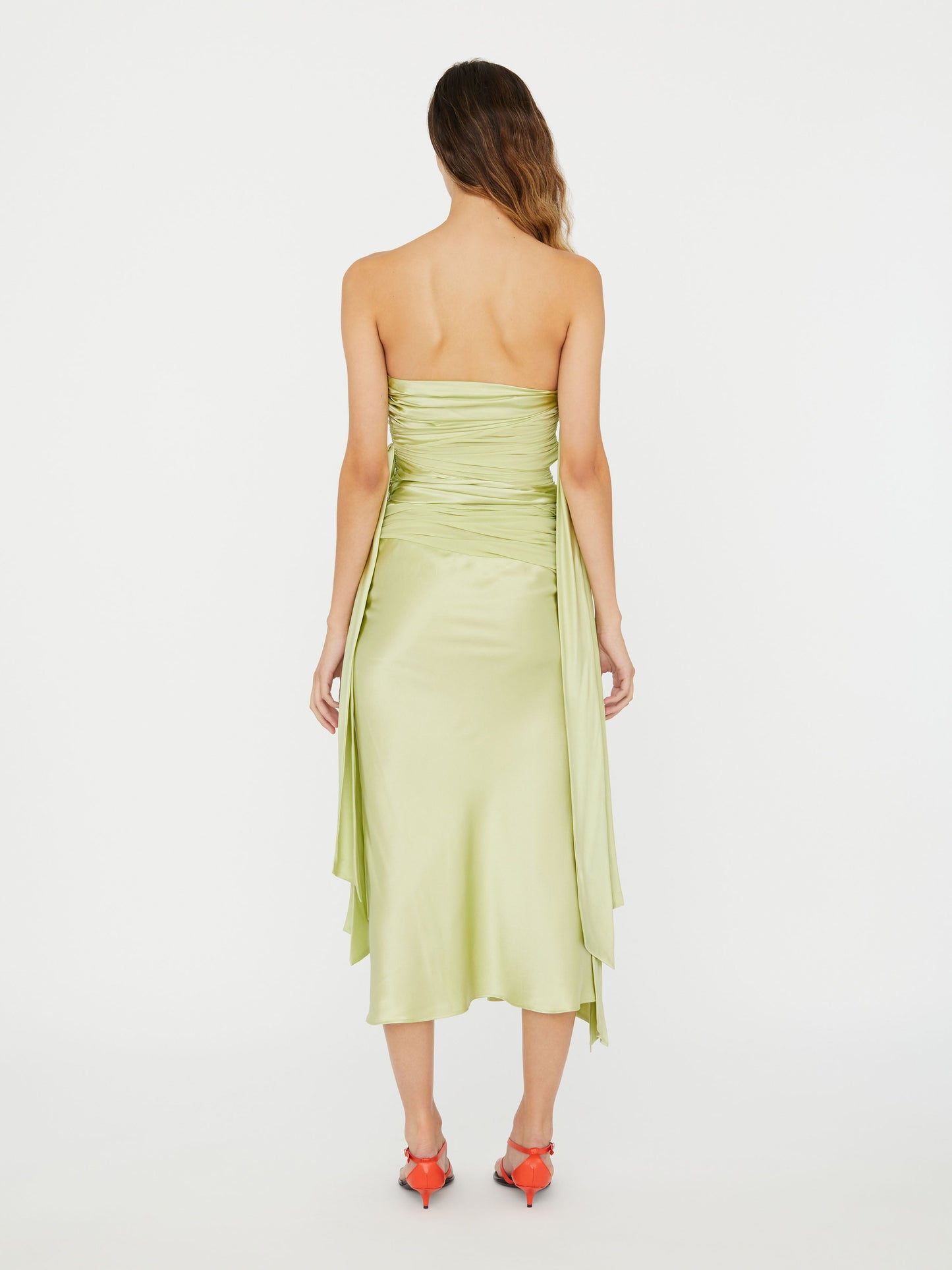 Christopher Esber Knotted Silk Gather Midi Dress (Melon)