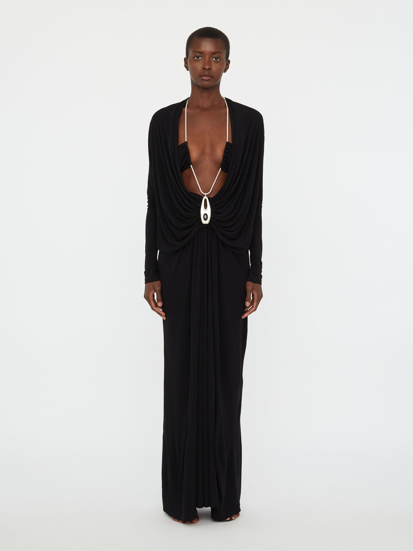 Image of Dresses. Product name - Lavalliere Draped Jersey Long Sleeve Dress in Dress colour by brand - Christopher Esber