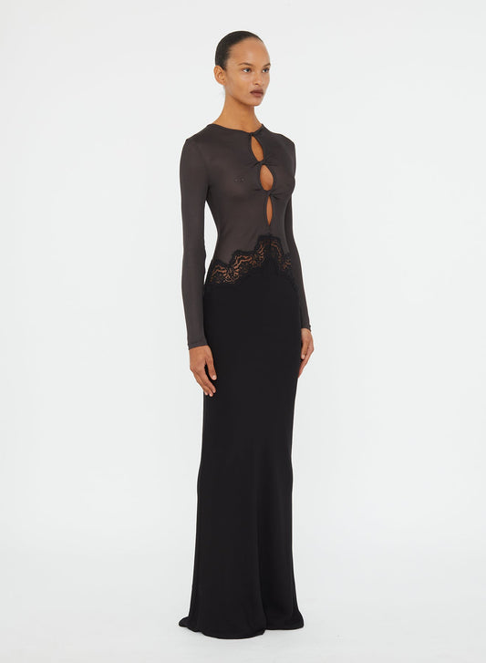 CHRISTOPHER ESBER Open Twist Verner Lace Long Sleeve Dress (Black)