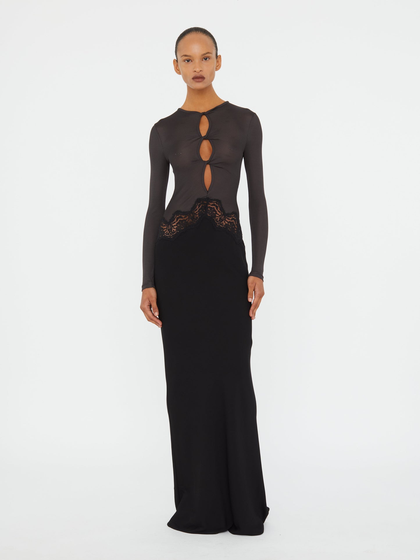 CHRISTOPHER ESBER Open Twist Verner Lace Long Sleeve Dress (Black)